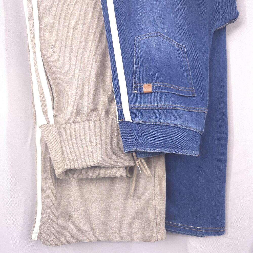 Lot 2 Halara Pants Womens S Blue Denim Wide Leg Brown Sweatpants Stripe Street